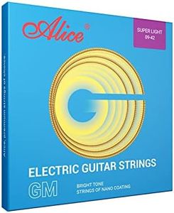 Alice Gold Coated Electric Guitar String 6 Strings 9-42 Super Light Gauge - Hex Steel Ball End - Bright Tone, with Multil-layer Nano-polishing Long Lasting Use