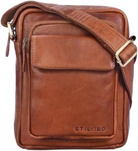 STILORD 'Jannis' Pequeño Bolso Mensajero o Bandolera de Cuero Vintage para Hombre Bolsa de Hombro para Tablet portátil o iPad de 9.7' de auténtica Piel, Color:Cognac-marrón