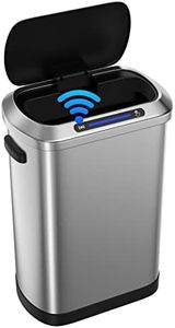 pouseayar 13 Gallon Stainless-Steel Smart Automatic Trash Can with Super Mute Sensor Lid, Silver, 30 Count Garbage Bags