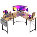 CubiCubi L Shaped Computer Desk, 47 inch Gaming Desk Corner Desk with Monitor Stand and Storage Bag, Home Office Desk, Rustic Brown