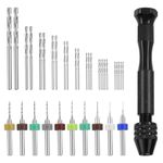 Swpeet 36 Pieces Hand Drill Bits Set Include Pin Vise Hand Drill, 25 Pieces Twist Drills and 10 Pieces Mini Drills Assortment Kit, PCB Woodworking Hand Mini Drill for Resin (0.3-1.2mm Color Bits)