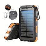 HXEternal 10000mAh Solar Charger Portable Power Bank, Portable Solar Mobile Phone Charger, Camping External Battery Charger for Mobile Phones, 2 USB/LED Flashlights with Compass for Outdoor Activities