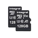Integral 128GB Twin Pack microSD Memory Card Premium High Speed 4K Video- up to 100MB/s Read, 50MB/s Write, UHS-I, U3, V30, Class 10, A1 App Performance - smartphones, tablets, drones, game consoles