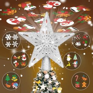 TKYHRMAS Christmas Star Tree Toppers with LED Rotating Lights, Silver