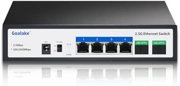 Goalake 6 Ports Ethernet Switch, 4X 2.5G RJ45 Ports and 2X 10G SFP Port, 60Gbps Switching Capacity, Ideal for 2.5G NAS, 4K Video, Gaming PC, 2.5G Server, 2.5G WiFi 6 AP, 2.5G PCIe Adapter 2.5G Gigabit