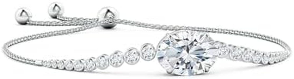 Angara Lab-Grown Oval Diamond Bolo Bracelet with Bezel Diamond Accents in 14K White Gold for Women (Size-9x7mm | Color-F-G | Clarity-VS) | April Birthstone Jewelry