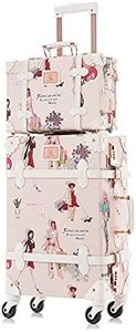 UNIWALKER Vintage Luggage Set Women Cute Suitcase with 12inch Handbag, girl pattern, 20in+12in, Vintage Trunk Style