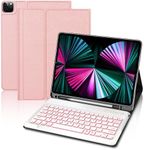 iPad Pro 12.9 Case with Keyboard, Smart Leather Cover Support Apple Pencil Charging with 7 Colors Backlit Keyboard for iPad Pro 12.9 inch 2022/2021/2020/2018(6th Gen/5th Gen/4th Gen/3rd Gen)-Rose Gold