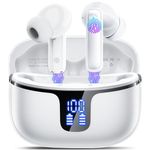 Wireless Earbuds, Bluetooth 5.3 Headphones Wireless Earphones with 4 ENC Noise Cancelling Mic, 2024 Deep Bass Stereo Ear Buds, 40H Playtime Wireless Headphones in Ear, LED Display/IP7 Waterproof-White