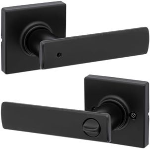 Kwikset Breton Interior Privacy Door Handle with Lock, Door Lever for Bathroom and Bedroom, Matte Black Reversible Keyless Turn Lock, with Microban Protection