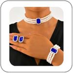 Reaky Pearl Layered Necklaces Rhinestone Choker Necklace 3 Pcs Crystal Neckalce Chains for Women (Blue)