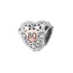 KunBead 80 Happy Birthday Rose Gold Heart Star Bead Charms Compatible with Pandora Bracelet for Mom Grandma Granddaughter Nana Auntie Wife Sister