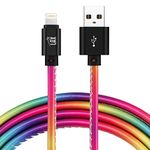 LAX Premium Stitched [Apple MFi Certified] Fast Charger iPhone Lightning Cable, iPhone Cord Compatible with iPhone 14/13 /12/11 Pro Max/XS MAX/XR/XS/X/8/7/6S/6/SE/5S/iPad, iPod & More - (6FT-Rainbow)