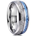 King Will METEOR 8mm Silver Meteorite Tungsten Carbide Wedding Ring for Men Domed blue Carbon Fiber Inlay Engagement Wedding Band Comfort Fit 12