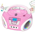 KLIM Candy Kids Portable CD Player for Kids - New 2023 - FM Radio - Batteries Included - CD Boombox for Kids - Cute Pink Radio cd Player with Speakers for Kids and Toddlers - Pink