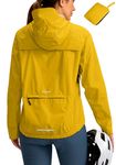 Bikewa Women's Cycling Rain Jackets Waterproof Windbreaker Lightweight Running Windproof Reflective Jacket Packable Hooded, Dusty Yellow, X-Large