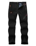 Men's Fleece Lined Snow Ski Pants Outdoor Waterproof Softshell Hiking Pants Winter Sweatpants Trousers Snowboarding Pants Black-XL