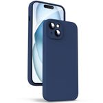 Supdeal Liquid Silicone Case for iPhone 15 - [Camera All-Round Protection] [Soft Microfiber Lining Anti-Scratch] 4 Layer Full Covered Shockproof Gel Rubber Phone Case Cover, 6.1", Navy Blue