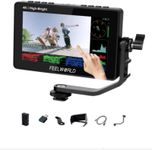 FEELWORLD F5 Prox 5.5 Inch High Bright 1600 Nits Touch Screen DSLR Camera Field Monitor HDMI 4K IPS FHD 1920x1080 Power Kit to Wireless Transmission Video Assist Tilt Arm (with Battery and Charger)