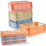 8 Pack Collapsible Plastic Storage Baskets with Handle, Stackable Storage Container Crate Bin, Folding Pastel Crates for Organizing Desk Bedroom Office Bedroom(Multicolor, 9.7"x6.5"x3.8")