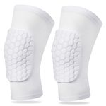 Knee Compression Pads,Knee Sleeve Basketball Volleyball Knee Pads with Honeycomb Padding Knee Brace Soft Knee Pads Knee Compression Sleeve and Non-Slip Knee Pads for Men Women Dancers(Pair White,L)