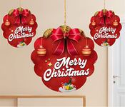 TOYXE Merry Christmas Printed Paper Card Hanging Decoration Red White Set of 10 Pcs