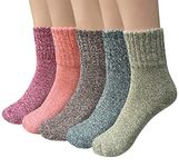 YSense Snug 5 Pairs Thermal Women Socks Winter Wool Warm Knitting Ladies Socks Vintage Style Soft Cotton Thick Women Bed Sock Multicoloured for Womens, Christmas Gifts for Women