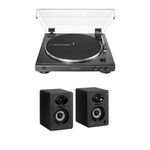 Audio-Technica AT-LP60X-BK Turntable (Black) bundle with Knox LP1 Powered Bookshelf Speaker Pair (2 Items)