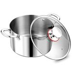 P&P CHEF Tri-Ply Stainless Steel Stockpot (5 QT), Large Stock Pot with Visible Lid for Soup Pasta Vegetable, Induction Cooking Pot for All Stoves, Heavy-Duty Pot with Double Handle, Dishwasher Safe