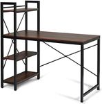 CASART Computer Desk with Storage Shelf, 4-Tier Home Office Table Study Desk, Metal Frame Writing Desk PC Laptop Desktop Workstation (Walnut)