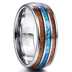 VAKKI Mens Tungsten Carbide Rings with Wood Inlay Women 8mm Blue Opal Paper Inlay Anniversary Engagement Bands Size X 1/2