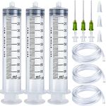 3 Pack 100ml Large Plastic Syringe with 3.2ft Handy Plastic Tubing and Luer Connections, Tubing Connnector, Tip Cap, for Scientific Labs, Measuring, Watering, Refilling, Filtration, Feeding