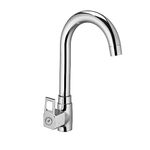 WATERMAN® Cube Swan Neck Pillar Tap (Pack of 1) 360° Flexible Rotating Swivel Spout Brass Chrome Finish Deck Mount Taps for Kitchen Sink and Bathroom Washbasin