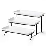 YHOSSEUN 3 Tier Serving Stand Tiered Serving Stand With 3 Porcelain Serving Platters Trays For Dessert Server Display Collapsible Sturdier Metal Rack Large size 14 inch