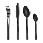 Cutlery Set Black 32 Piece Otto Koning Black Cutlery Sets for 8, Stainless Steel Knife and Fork Set with Spoons, Modern Design, Dishwasher Safe, Mirror Polish Finish, Elegant Silverware