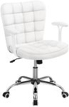 Yaheetech Mid-Back Faux Leather Office Task Chair with Detachable Padded Armrests Wide Seat Cushion Desk Computer Chair Vanity Task Chair for Office,Study,Living Room White