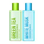 Escentuals Womens Fresh Musk Layering Set, Green Tea and White Musk Body Mist Spray Mixed Fragrance Bundle 250ml (Pack of 2)