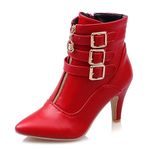 MEOTINA Buckle Ankle Boots for Women Pointed Toe High Heels Booties with Zipper Kitten Heel Shoes, Buckle Red, 6.5 UK