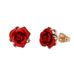 Yoursfs Cubic Zirconia Stud Earrings Women Earrings Stud Post 18ct Rose Gold Fashion Jewellery Real Flower Red Rose Earrings Bridal for Pierced Ears