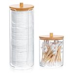 Fulushouxi 2 Pcs Cotton Pad Holder, Cotton Wool Bud/Swab/Ball Holder, Bathroom Qtip Dispenser Jars Canisters Holders for Vanity Cotton Ball Qtip Makeup Storage Organiser Dispenzer, wuth Bamboo Lid