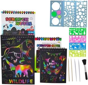 Rainbow Scratch Art Paper Notebooks, with Spiral Ruler 6 Stencils 6 Styluses for Drawing Doodling Painting, Scratch Off Magic Paper Book Crafts Kits for Kids & Adults (2M+2S New)