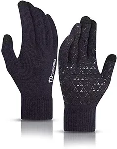 TRENDOUX Winter Gloves for Men, Womens Gloves with Touchscreen Fingers - Thermal Liners - Anti-Slip Grip - Elastic Cuff - Premium Material - Knit Glove for Phone Texting Typing Outdoor - Navy - M