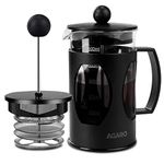 AGARO Elite French Press Coffee And Tea Maker, Borosilicate Glass Body With Sleeves, Glass Carafe, BPA Free Plastic Lid Strainer, 600Ml