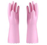 Alimat PluS 1 Pack Reusable Cleaning Gloves Latex Free, Dishwashing Gloves with Cotton Flock Liner and Embossed Palm, Waterproof Household Gloves for Laundry, Gardening (Pink, Medium)