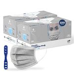 Medohealthy 3 Ply Disposable Cotton Face Masks (Pack of 100, Grey) for Unisex with Nose Pin BIS, (ISI) Certified Mask with Melt Blown Layer