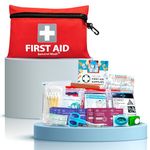 General Medi Mini First Aid Kit, 92 Pieces Small First Aid Kit - Includes Emergency Foil Blanket, Scissors for Travel, Home, Office, Vehicle, Camping, Workplace & Outdoor (Red)