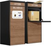 Package Delivery Box for Outside, 41.7” Large Parcel Drop Box with Woodgrain Finish, Anti-Theft & Waterproof Outdoor Package Lock Box for Porch, Yard, Home – Heavy Duty Steel Construction