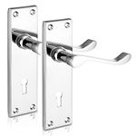 XFORT Lever Lock Scroll Polished Chrome Door Handles, Door Handle Set Ideal for All Types of Internal Wooden Doors That Require Key Locking Security [1 Pair]