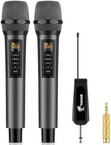 TONOR Wireless Microphones with Treble/Bass/Echo, Dual Dynamic Handheld Singing Mic with Receiver for Wedding Karaoke Machine PA System Speaker Amp Mixer, 30 UHF Adjustable Frequencies, 200ft TW525