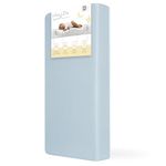 Dream On Me Snuggles Extra Firm Fiber Portable and Mini Crib Mattress in Blue Mist, Greenguard Gold Certified, Soft Breathable Mesh Cover, Lightweight Baby Mattresses for Cribs
